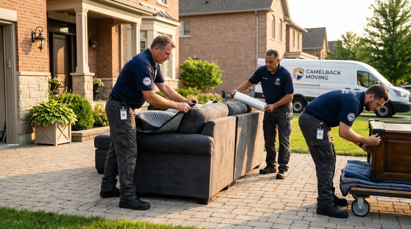 Large estate moving crew wrapping furniture in Lancaster, MA